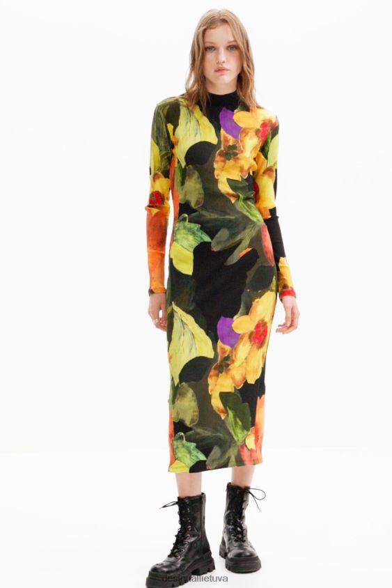 Desigual moterys plona gėlėta midi suknelė apranga S606BV1138