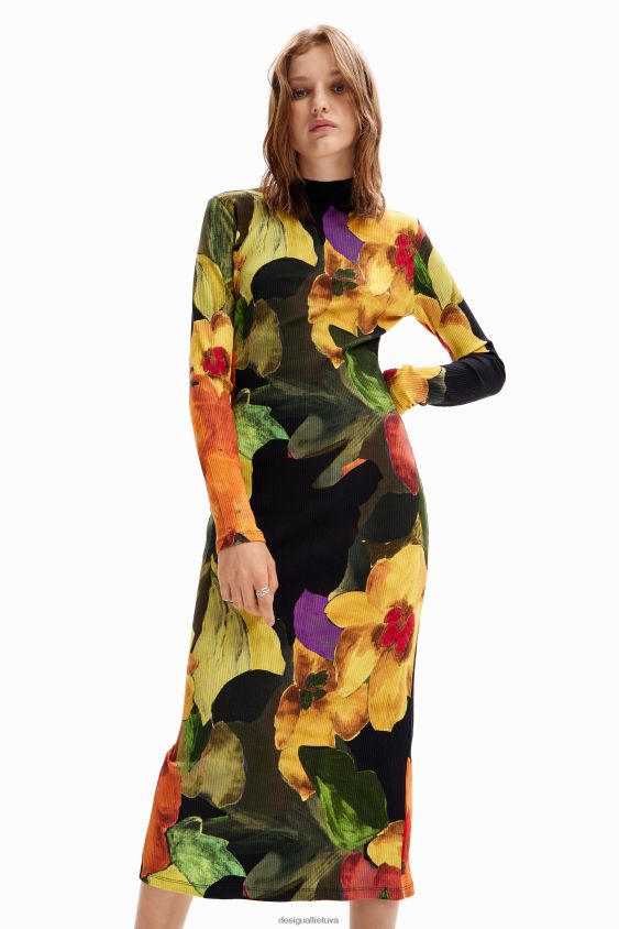 Desigual moterys plona gėlėta midi suknelė apranga S606BV1138