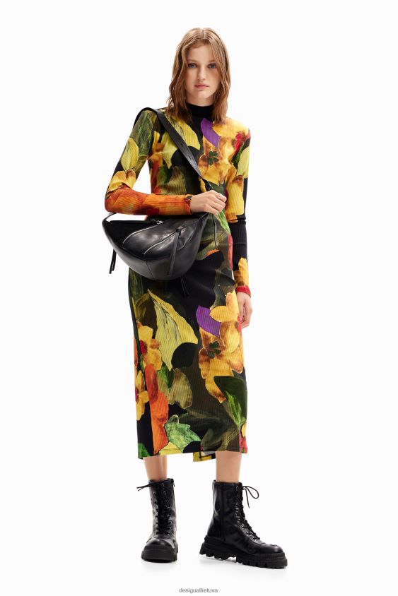 Desigual moterys plona gėlėta midi suknelė apranga S606BV1138