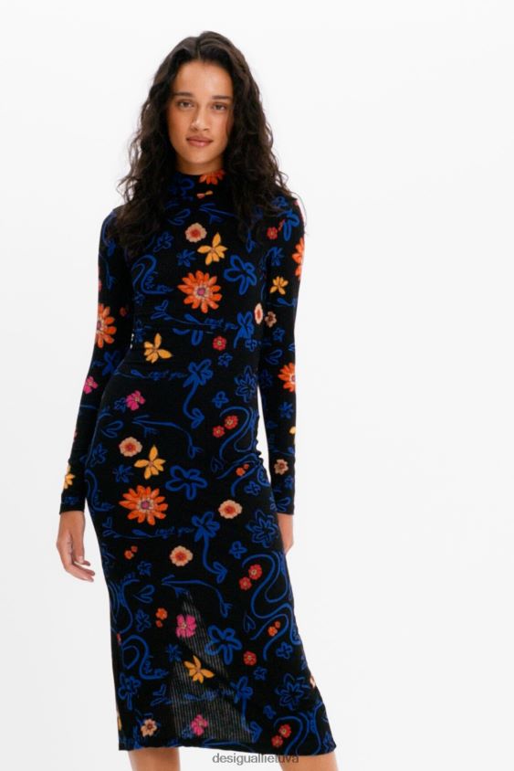 Desigual moterys plona gėlėta midi suknelė apranga S606BV850
