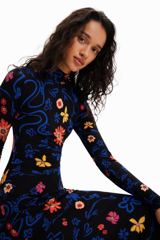 Desigual moterys plona gėlėta midi suknelė apranga S606BV850