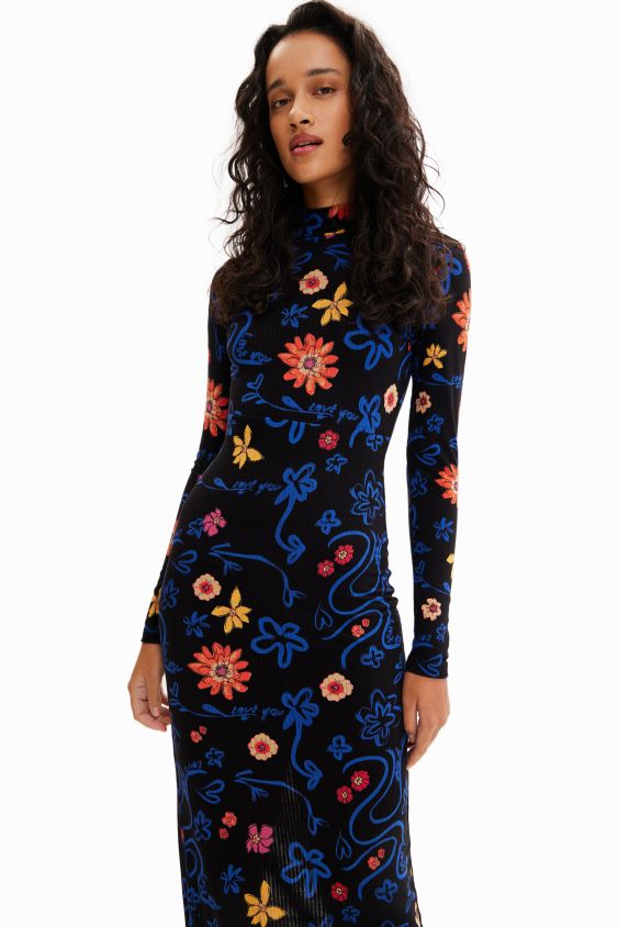Desigual moterys plona gėlėta midi suknelė apranga S606BV850