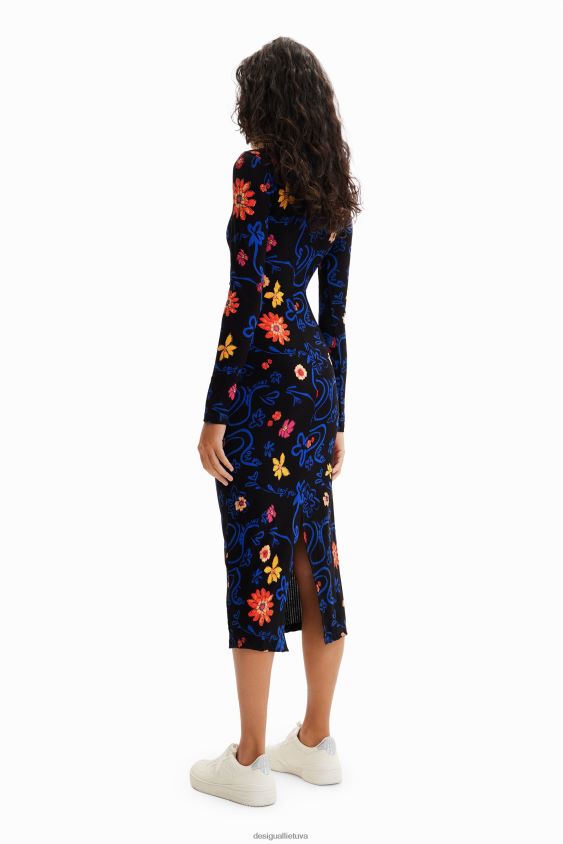 Desigual moterys plona gėlėta midi suknelė apranga S606BV850