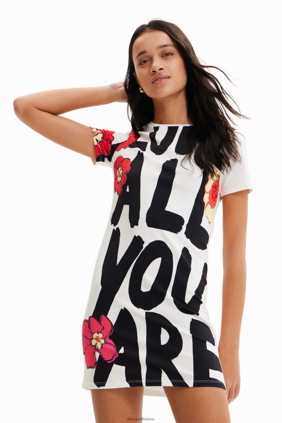 Desigual moterys plonos žinutės marškinėlių suknelė apranga S606BV325