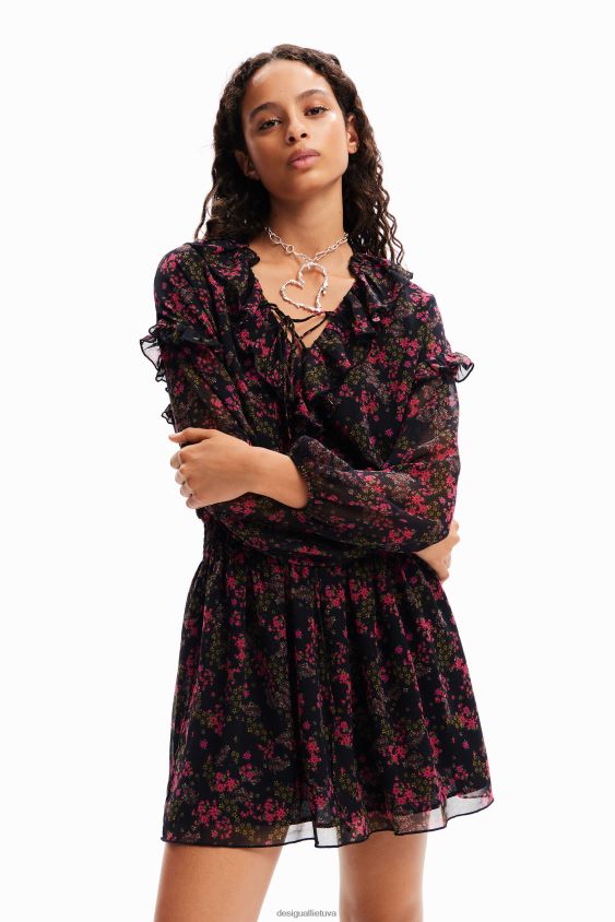Desigual moterys trumpa gėlėta šifono suknelė apranga S606BV86