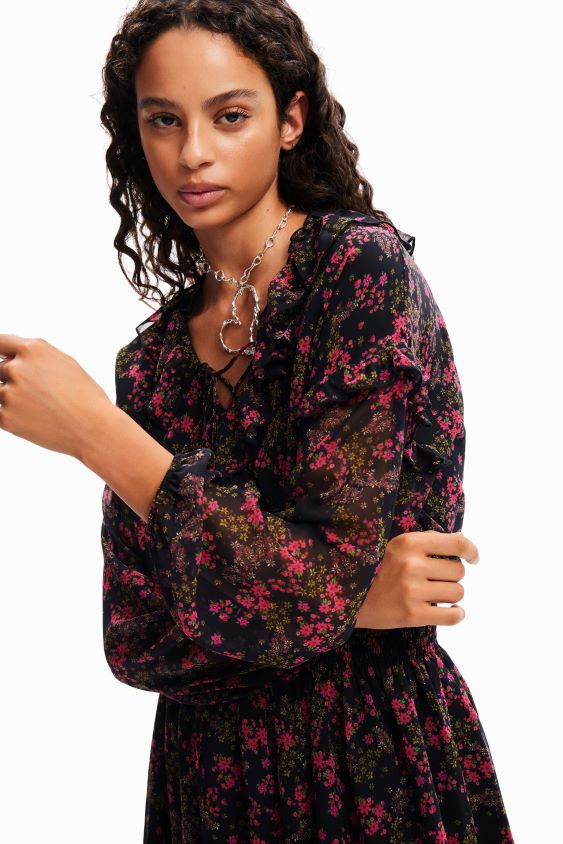 Desigual moterys trumpa gėlėta šifono suknelė apranga S606BV86