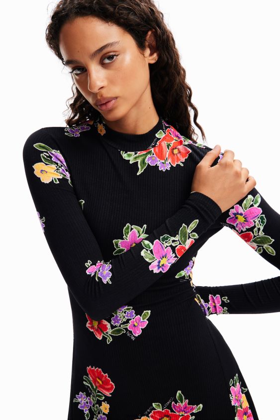 Desigual moterys trumpa gėlėta čiuožimo suknelė apranga S606BV17