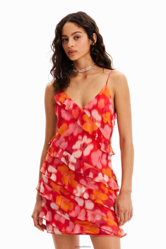Desigual moterys trumpa gėlėta raukinė suknelė apranga S606BV472