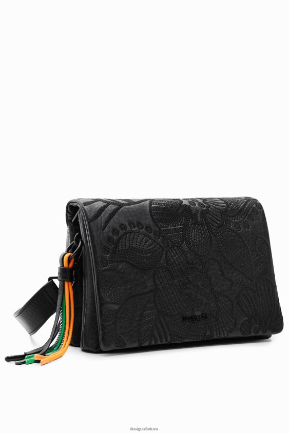 Desigual moterys vidutinio dydžio kryžminio dydžio krepšys su išsiuvinėtomis gėlėmis priedas S606BV1296