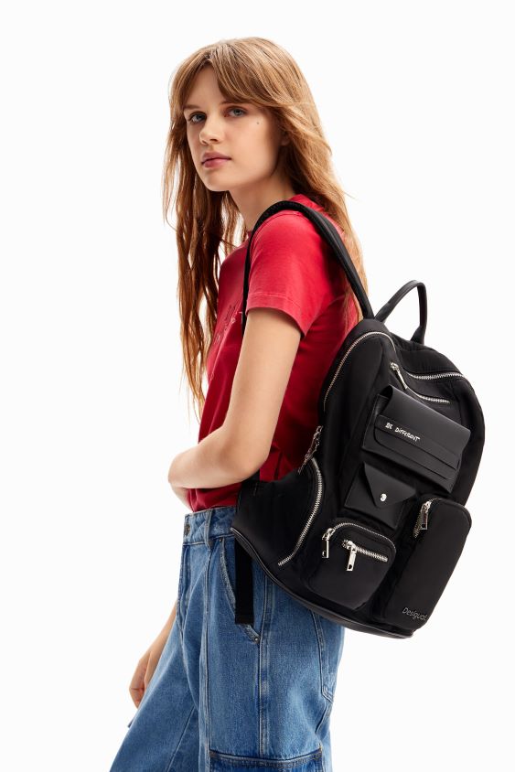 Desigual moterys kuprinė su didelėmis nailoninėmis kišenėmis priedas S606BV1228