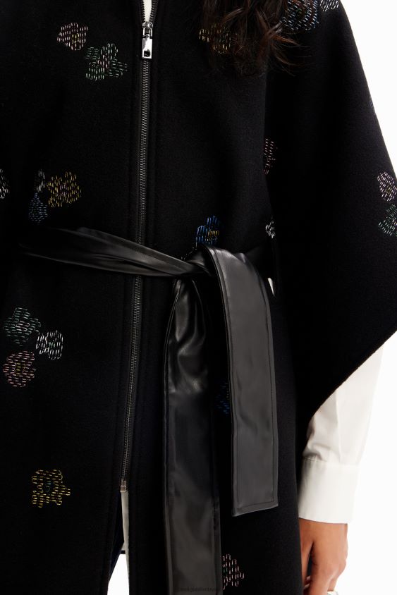 Desigual moterys siuvinėtas pončas diržu priedas S606BV1417