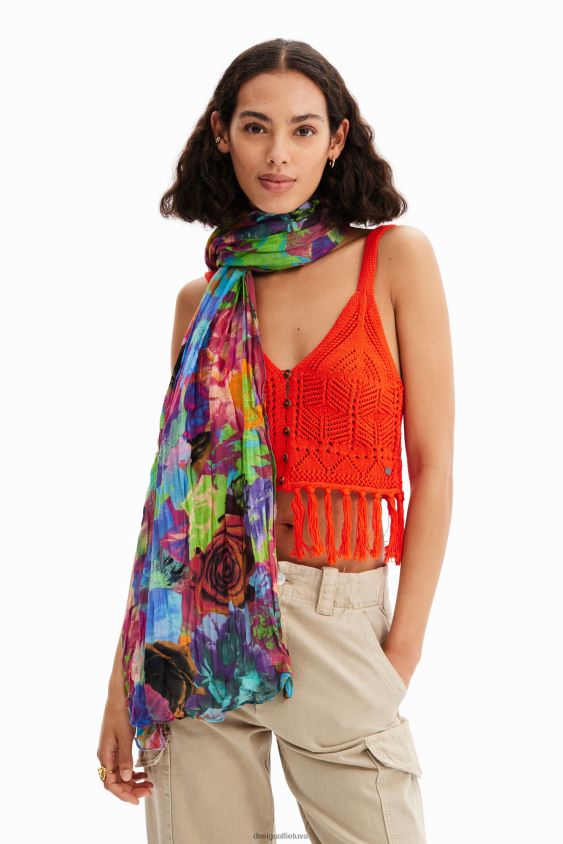 Desigual moterys stačiakampio formos raukšlėtas gėlių žiedas priedas S606BV562