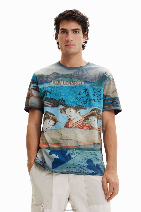 Desigual vyrų japoniško rašto marškinėliai trumpomis rankovėmis apranga S606BV1559