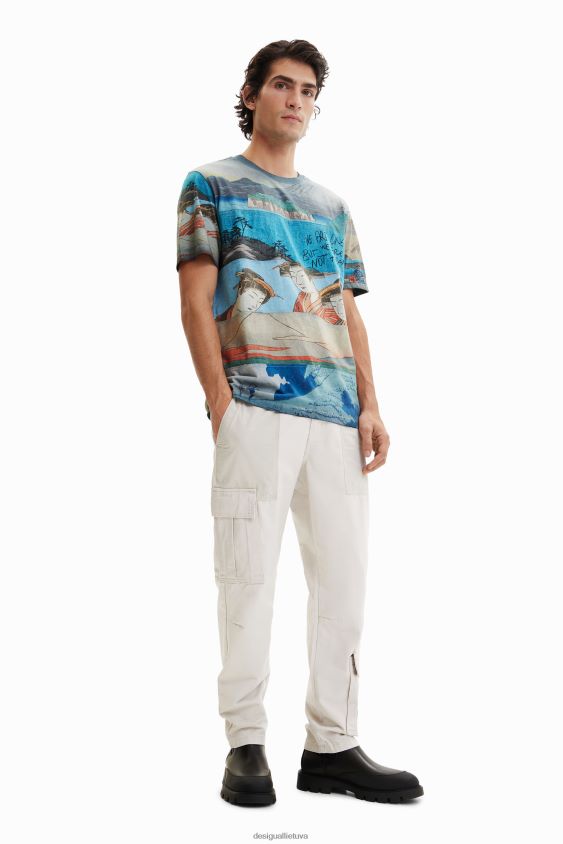 Desigual vyrų japoniško rašto marškinėliai trumpomis rankovėmis apranga S606BV1559