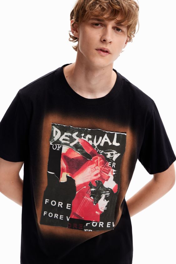 Desigual vyrų koliažo pleistrai marškinėliai apranga S606BV1618