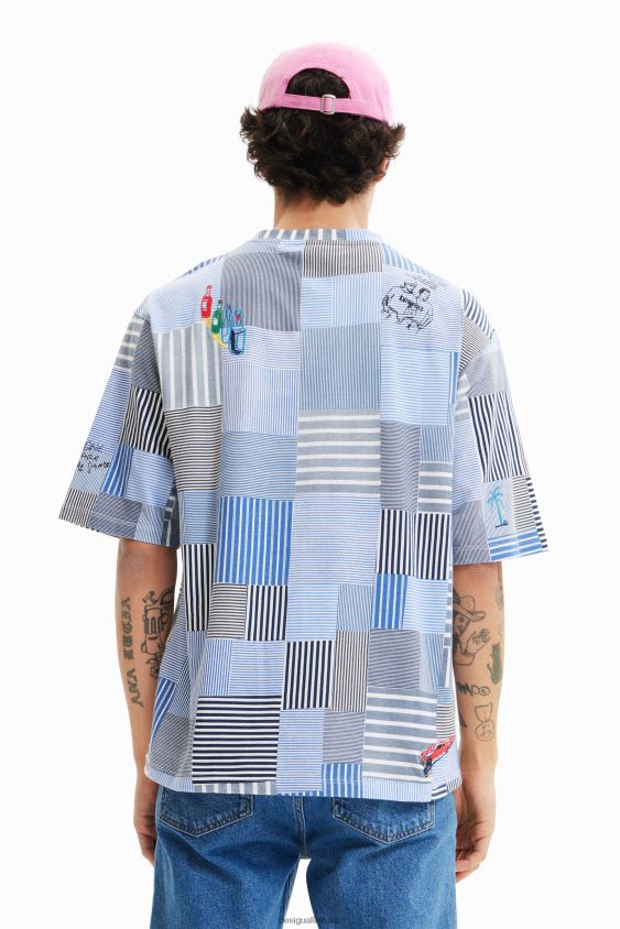 Desigual vyrų kratiniu siuvinėti marškinėliai apranga S606BV1689