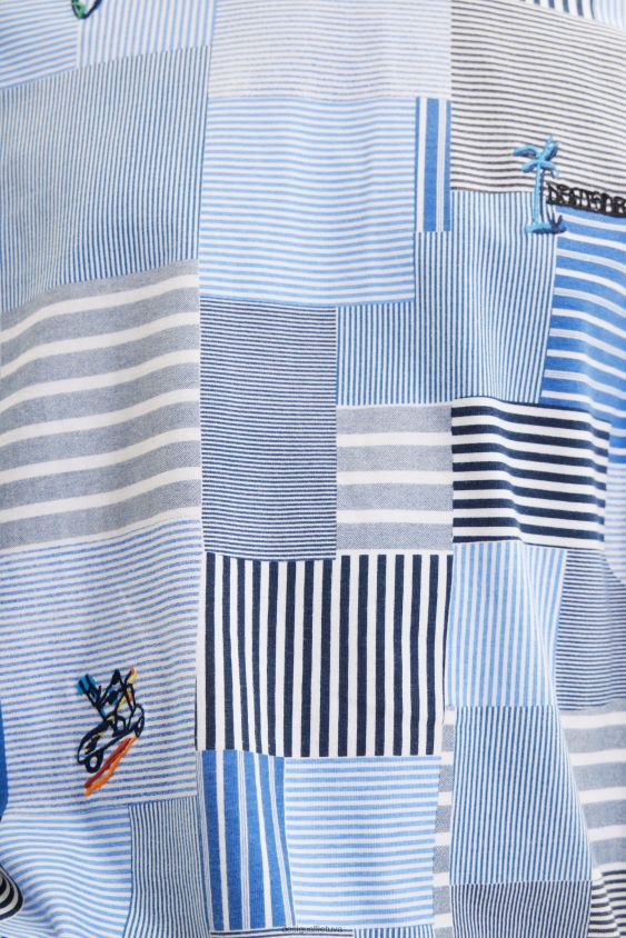 Desigual vyrų kratiniu siuvinėti marškinėliai apranga S606BV1689