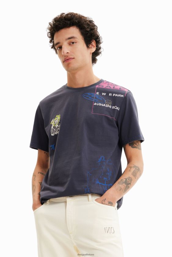 Desigual vyrų meniškai siuvinėti marškinėliai apranga S606BV1554