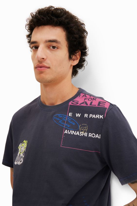 Desigual vyrų meniškai siuvinėti marškinėliai apranga S606BV1554
