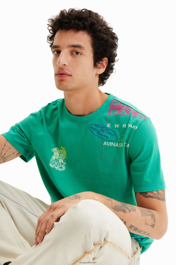 Desigual vyrų meniškai siuvinėti marškinėliai apranga S606BV1570