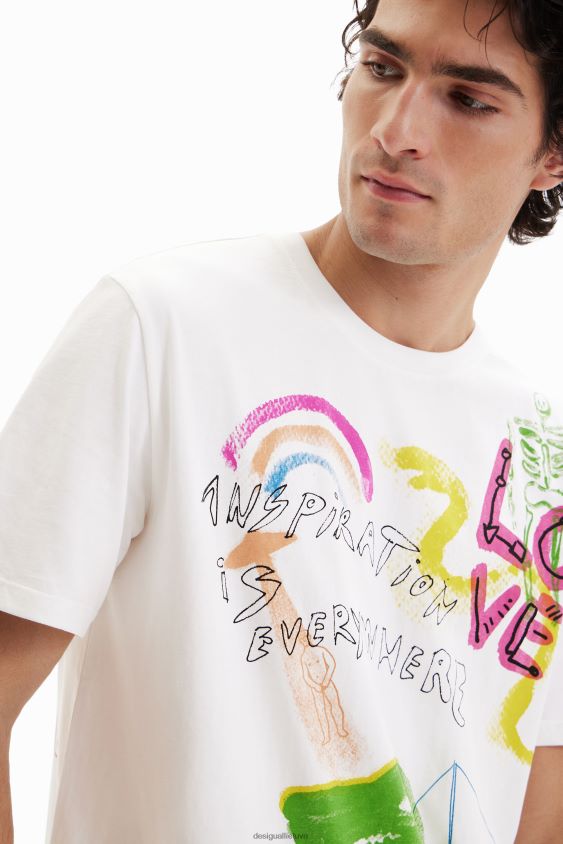 Desigual vyrų meniški iliustracijos marškinėliai apranga S606BV1523