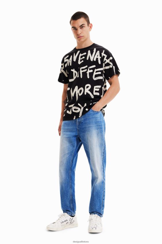 Desigual vyrų negabaritinių žodžių marškinėliai apranga S606BV1676