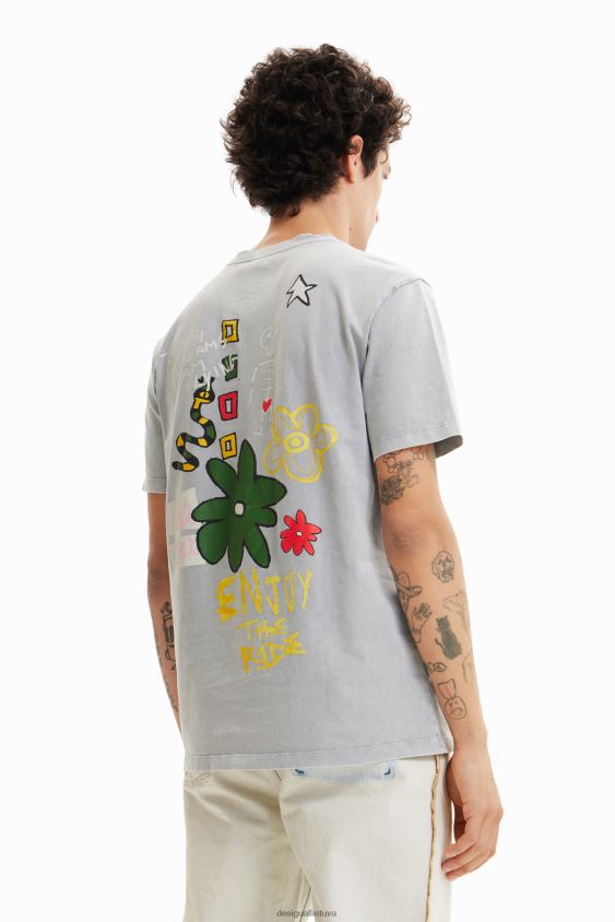 Desigual vyrų siuvinėti širdelės marškinėliai apranga S606BV1567