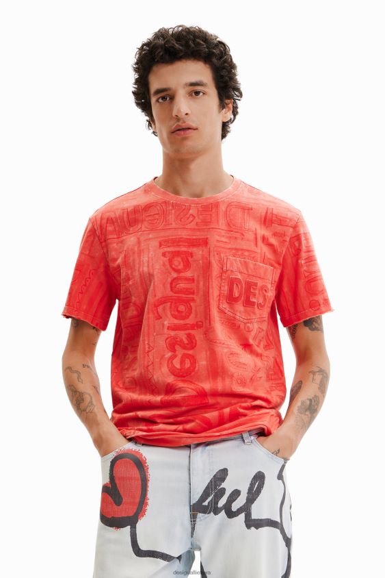 Desigual vyrų skalbto audinio marškinėliai su logotipu apranga S606BV1560