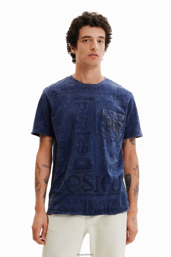 Desigual vyrų skalbto audinio marškinėliai su logotipu apranga S606BV1574