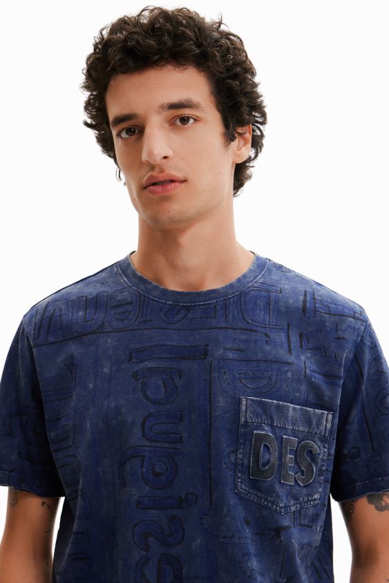 Desigual vyrų skalbto audinio marškinėliai su logotipu apranga S606BV1574