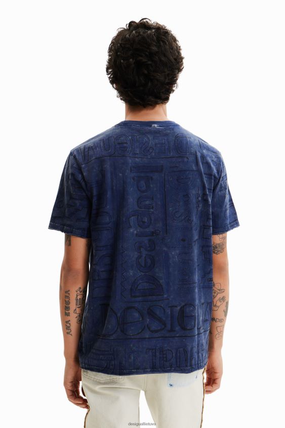 Desigual vyrų skalbto audinio marškinėliai su logotipu apranga S606BV1574