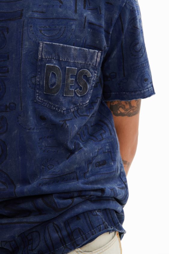 Desigual vyrų skalbto audinio marškinėliai su logotipu apranga S606BV1574