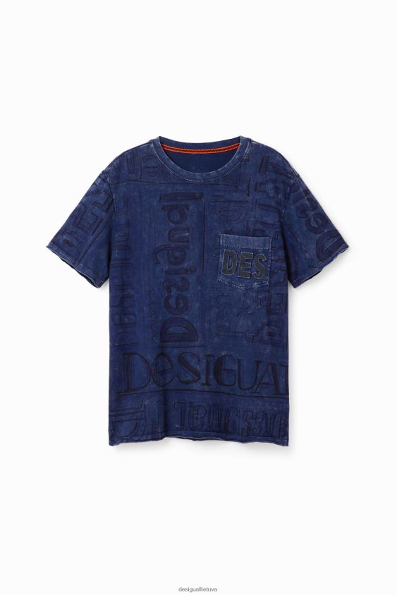 Desigual vyrų skalbto audinio marškinėliai su logotipu apranga S606BV1574