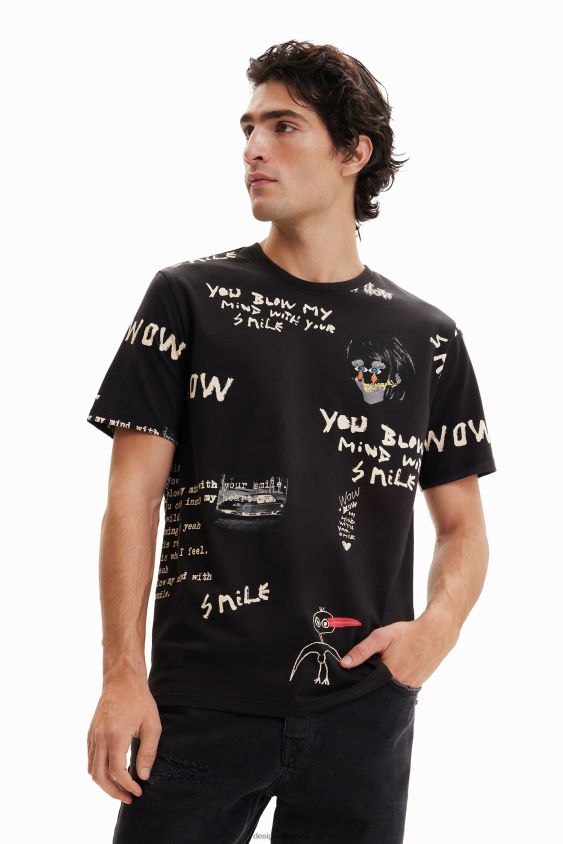 Desigual vyrų trumpomis rankovėmis tekstiniai marškinėliai apranga S606BV1521