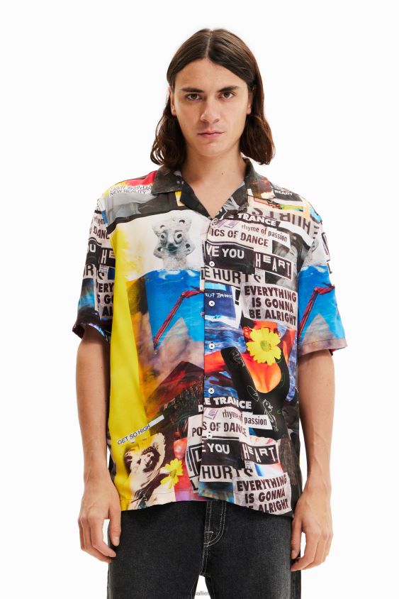 Desigual vyrų laikraščio kurorto marškinėliai apranga S606BV1553