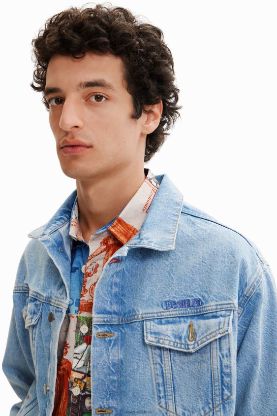 Desigual vyrų siuvinėta džinsinė sunkvežimio striukė apranga S606BV1636